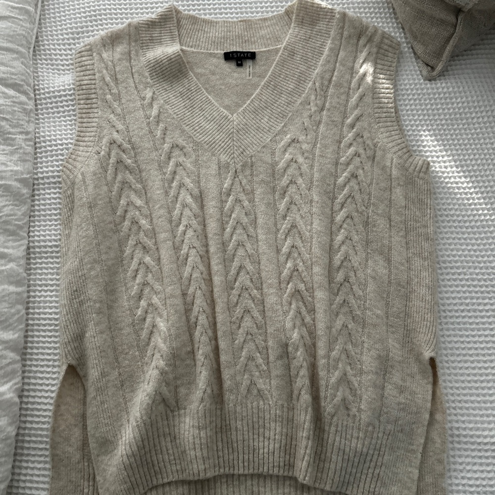 Beige Oversized Cable Knit Sweater Vest